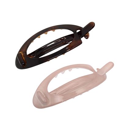 Parcelona French Plain Oval Small Celluloid Metal Free Hair Barrette Clips Women Hair Accessories, Made in France (Tortoise Shell and Blush Pink 3 1/4" 2 Pcs)