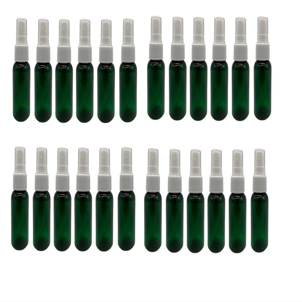 Natural Farms 1 oz Green Boston BPA FREE Bottles - 24 Pack Empty Refillable Containers - Essential Oils Cleaning Products - Aromatherapy | White Fine Mist Sprayers - Made in the USA