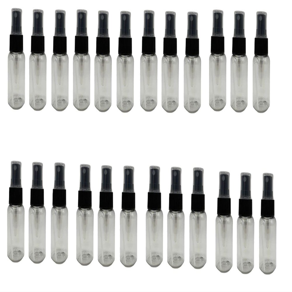 Natural Farms 1 oz Clear Boston BPA FREE Bottles - 24 Pack Empty Refillable Containers - Essential Oils Cleaning Products - Aromatherapy | Black Fine Mist Sprayers - Made in the USA
