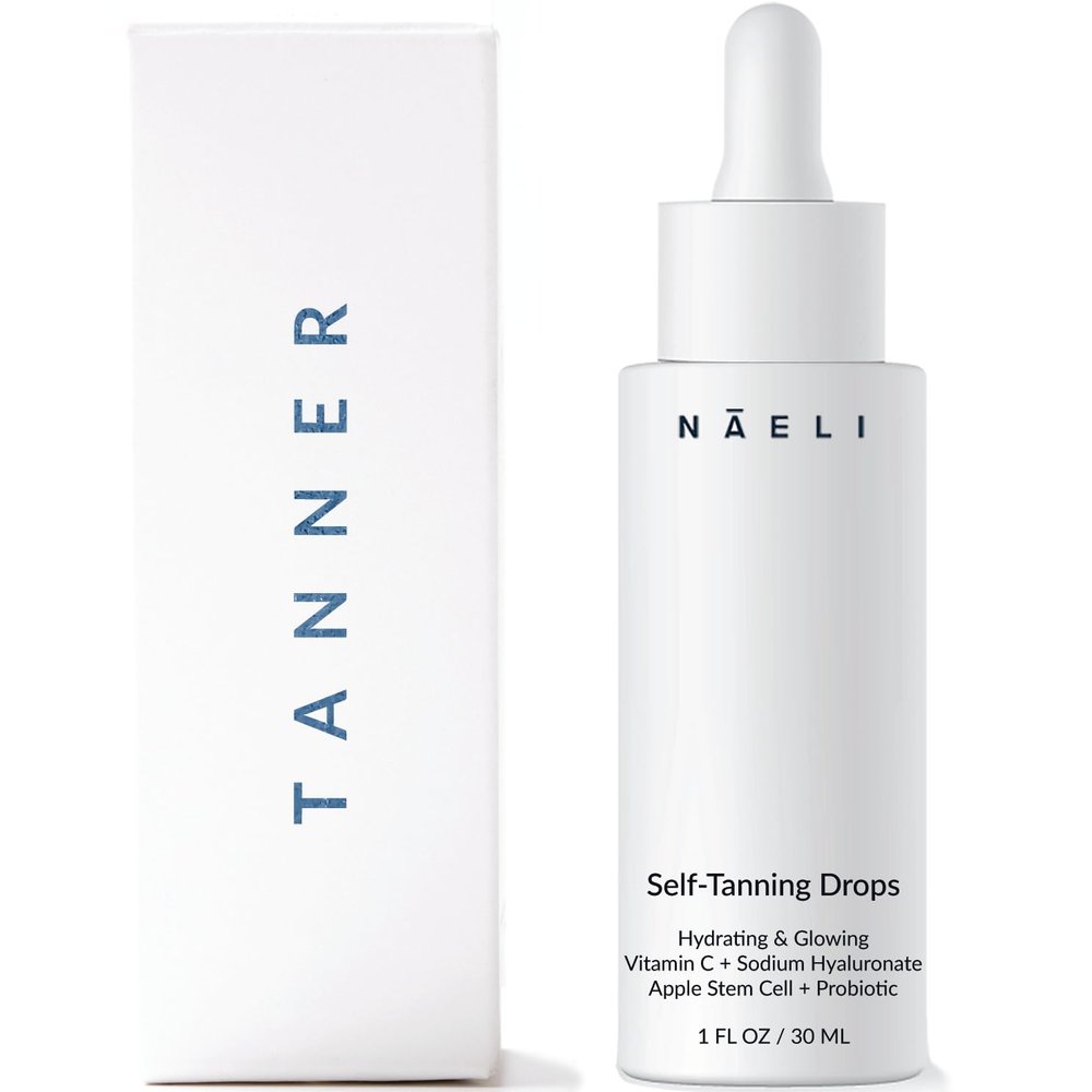 Self Tanner Bronzing Drops - Anti Aging Gradual Sunless Tanning Drops, Natural Hydrating Glow for Face & Body with Vitamin C - Fake Tan Lotion, Vegan & Cruelty Free, 1 oz