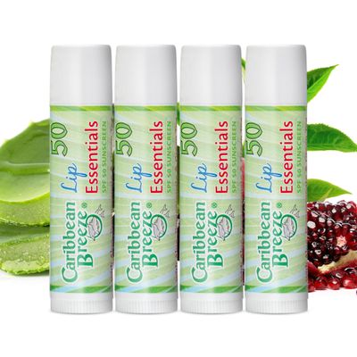 Caribbean Breeze Sunscreen Lip Balm SPF 50, 0.15 oz (Pack of 4), SPF Lip Balm for Men & Women with Coconut Oil, Green Tea, Pomegranate & Aloe Extracts