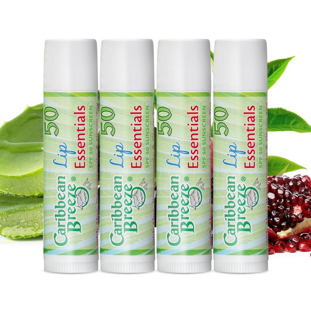 Caribbean Breeze Sunscreen Lip Balm SPF 50, 0.15 oz (Pack of 4), SPF Lip Balm for Men & Women with Coconut Oil, Green Tea, Pomegranate & Aloe Extracts