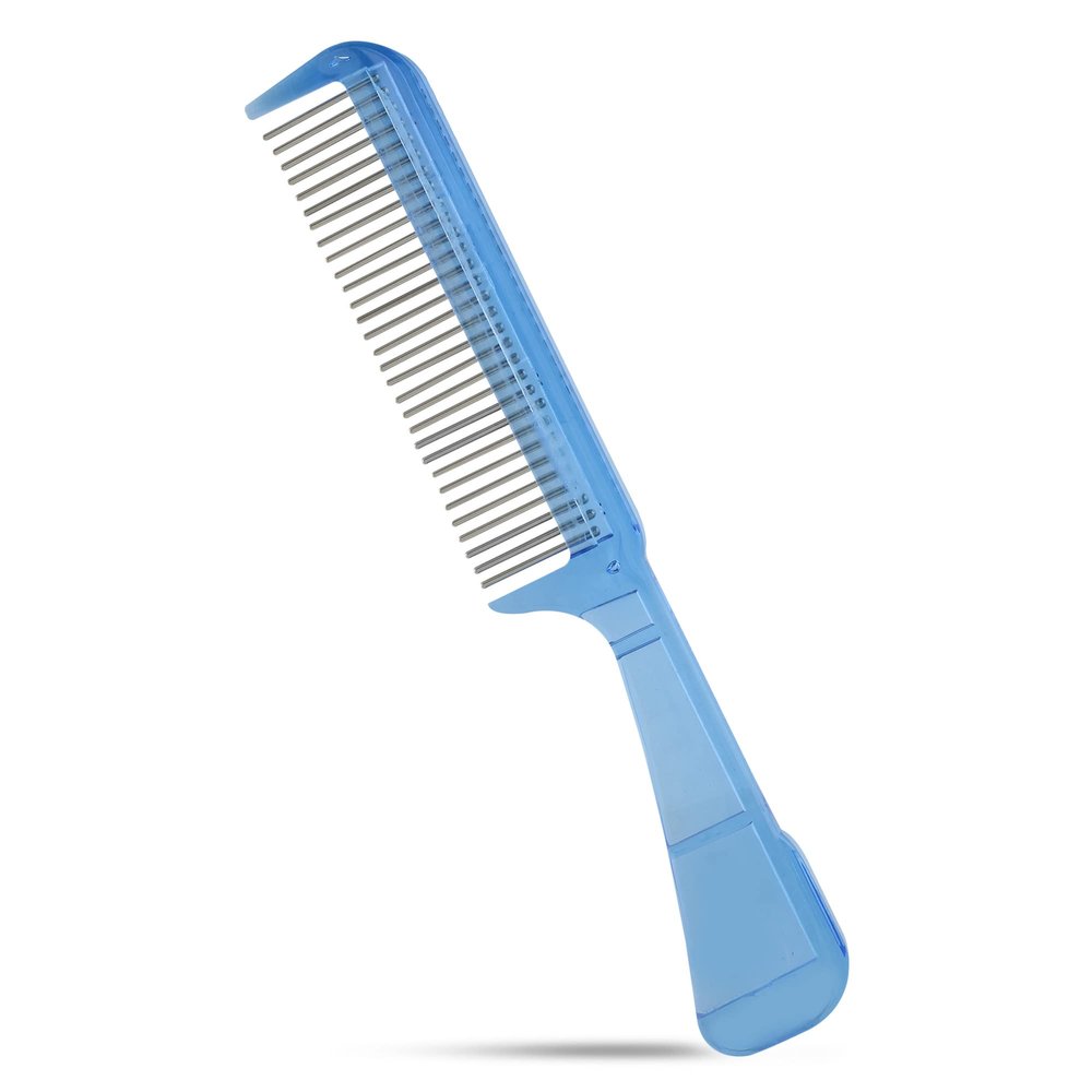 The Hair Doctor Handle Comb with silky smooth rotating teeth reduces hair breakage and hair loss (30 Stainless Teeth, Ice Blue)