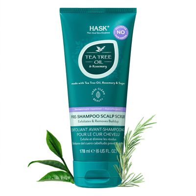 HASK TEA TREE OIL & ROSEMARY Pre-Shampoo Scalp Scrub for All Hair Types, Color Safe, Gluten-Free, Sulfate-Free, Paraben-Free, Cruelty-Free, 6 OZ