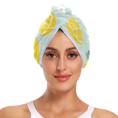 Bolaz Lemon on Light Blue Background Hair Towel 2 Pack, Super Absorbent Hair Drying Towel Quick Dry Hair Turbans Head Towel with Button Twisty Wrap for Women Girls
