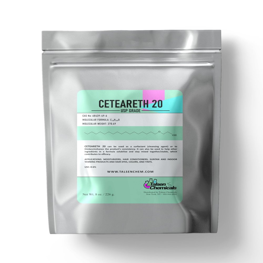Ceteareth-20 Powder Ceteryl Alcohol Emulsifying Wax for Cosmetics and Personal Care Products, Ceteareth-20 Formulation Stabilizer by Talsen Chemicals (8 Ounce / 226 Grams)