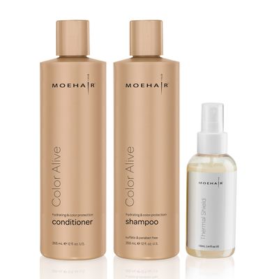 Moehair Pack for Colored Hair, Color Alive Shampoo 12 Fl Oz and Conditioner 12 Fl Oz and Thermal Shield Spray 3.4 Fl Oz , Complete Haircare Solution for Colored Hair