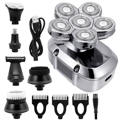 Electric Razor for Men, 6 in 1 Cutter Clipper Shaver for Men 6 Floating Head Waterproof Electric Razor Multifunction LCD Display Rechargeable Trimmer ( Color : Silver )