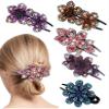 5 Pcs double flower decorative jeweled rhinestone hair clip pretty fancy floral thick crystal hair clips for women beautiful fashion designer asian accessories long chinese korean vintage ornaments view 1