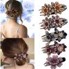 5 Pcs double flower decorative jeweled rhinestone hair clip pretty fancy floral thick crystal hair clips for women beautiful fashion designer asian accessories long chinese korean vintage ornaments view 1