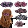 5 Pcs double flower decorative jeweled rhinestone hair clip pretty fancy floral thick crystal hair clips for women beautiful fashion designer asian accessories long chinese korean vintage ornaments view 1