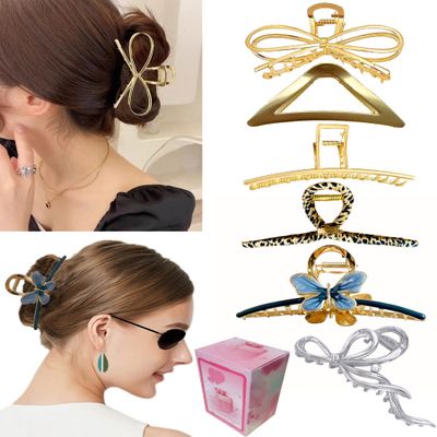4.3 Inch Large Metal Hair Claw Clips for Women Big Claw for Thick Nonslip Hair Clips 90's Strong Hold jaw Clamp Grips Perfect Fashion gold Accessories (6 Pcs)