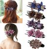 5 Pcs double flower decorative jeweled rhinestone hair clip pretty fancy floral thick crystal hair clips for women beautiful fashion designer asian accessories long chinese korean vintage ornaments view 1
