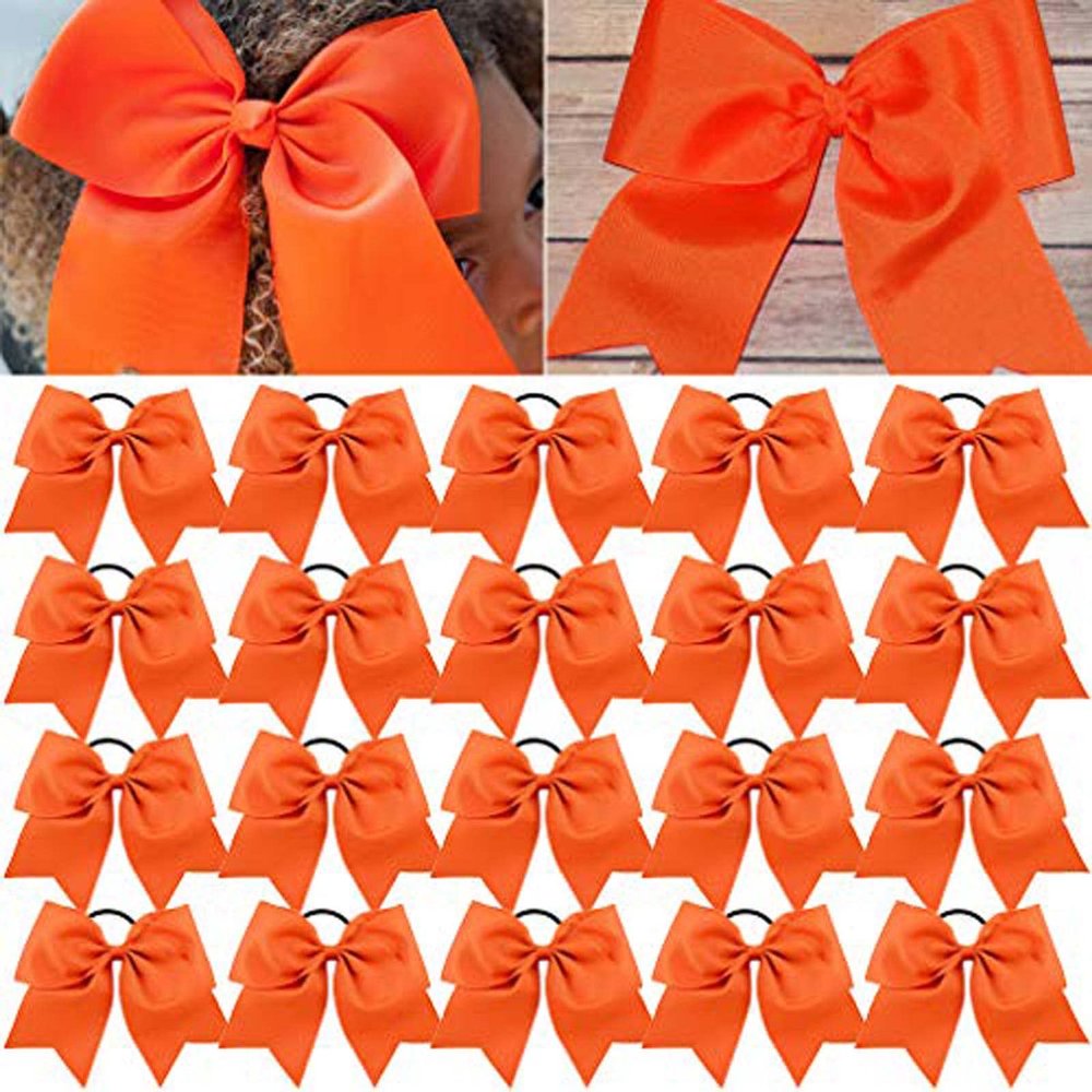 CEELGON Large Cheer Bows Orange Ponytail Holder Girls Elastic Hair Ties 8" 20PCS Hair Accessories for Teens Women Girls Softball Competition Sports Cheerleaders