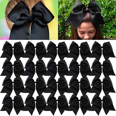 CEELGON 20PCS 8" Large Cheer Hair Bows Ponytail Holder Elastic Hair Ties Black Grosgrain Ribbon Cheerleading Bows for Teens Women Girls Sports Cheerleaders