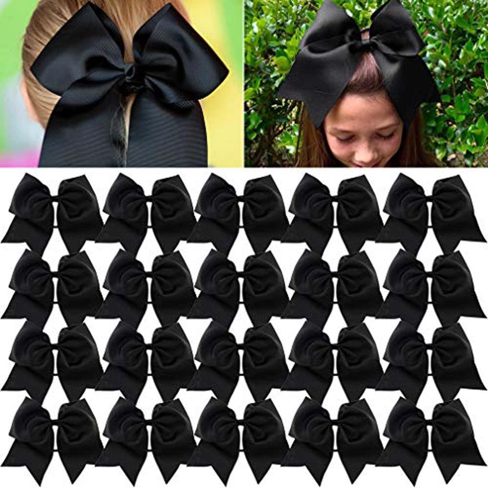 CEELGON 20PCS 8" Large Cheer Hair Bows Ponytail Holder Elastic Hair Ties Black Grosgrain Ribbon Cheerleading Bows for Teens Women Girls Sports Cheerleaders