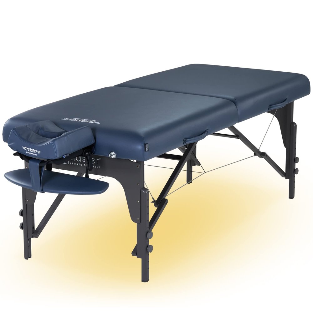 Master Massage Montclair Portable Massage Table, Professional Beauty Physiotherapy Bed Folding Facial Bed Extra Wide Pro Comfort Memory Foam Package with Reiki (Blue with Ambient Light)