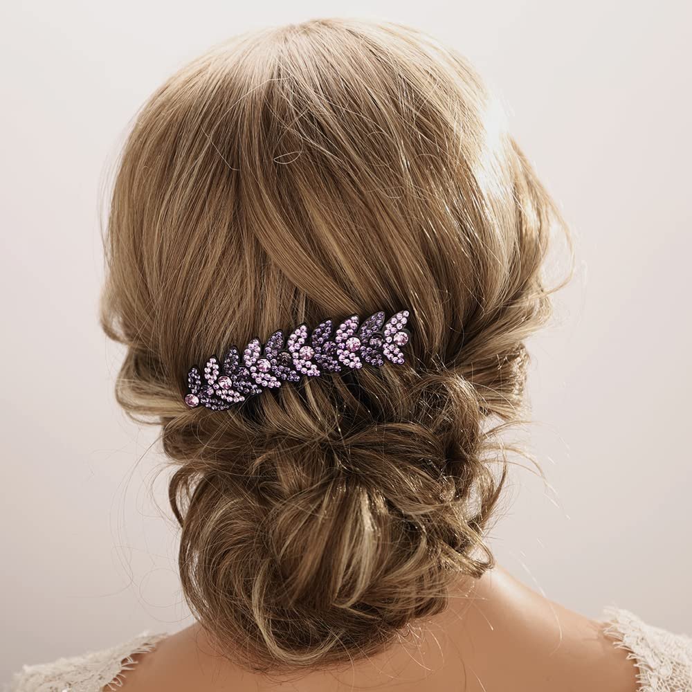 Aimimier Rhinestone Hair Side Combs Crystal Inlaid Leaf Styling Hair Pieces Wedding Hair Combs for Women Accessories(Purple)