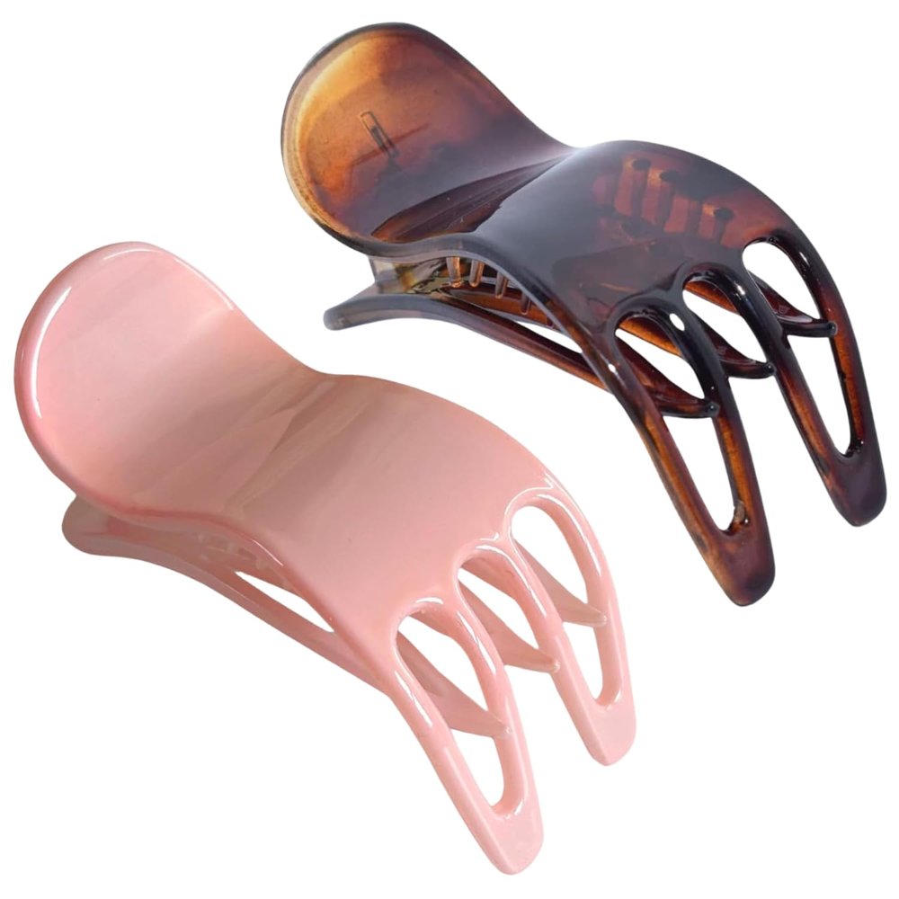 Parcelona French Simply Bear Paw Medium 3 Celluloid Acetate Set of 2 Side Slide In Jaw Yoga Fine Hair Claw Clip for Women and Girls (Blush Pink and Brown)
