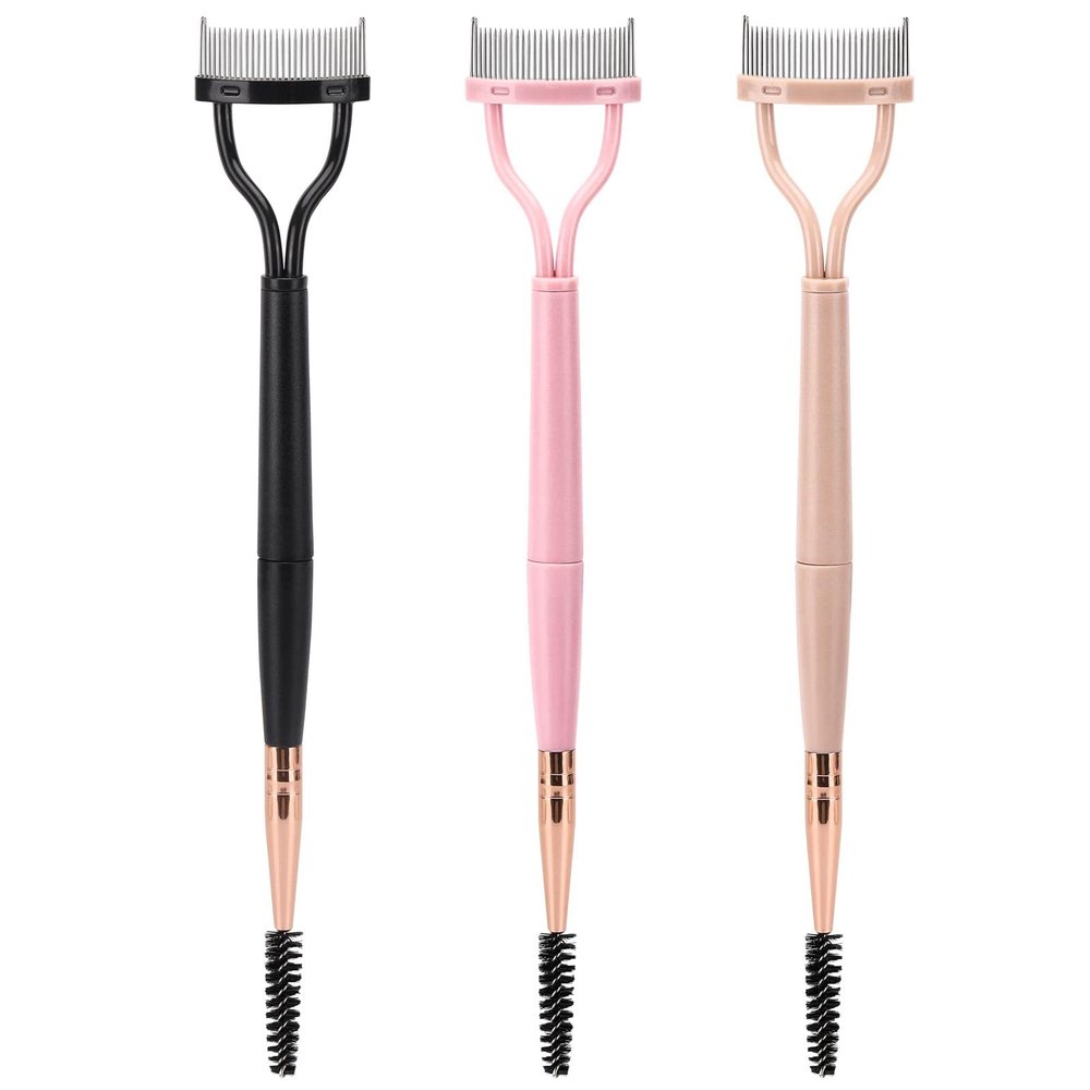 3 Pack Eyelash Comb Separator with Spoolie, Arc Designed Mascara Comb Dual Head Lash Separator Tool for Eyelash Extensions and Eyebrows (Black, Pink)
