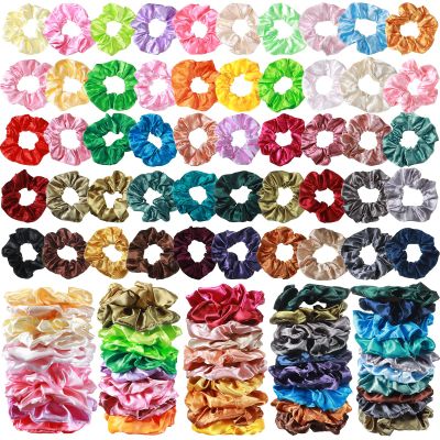 200 Pieces Satin Hair Scrunchies Bulk, 52 Colors Scrunchies for Ponytail Holder Solid Color Satin Hair Tie Hair Elastics Bands for Women Teens Birthday Gift