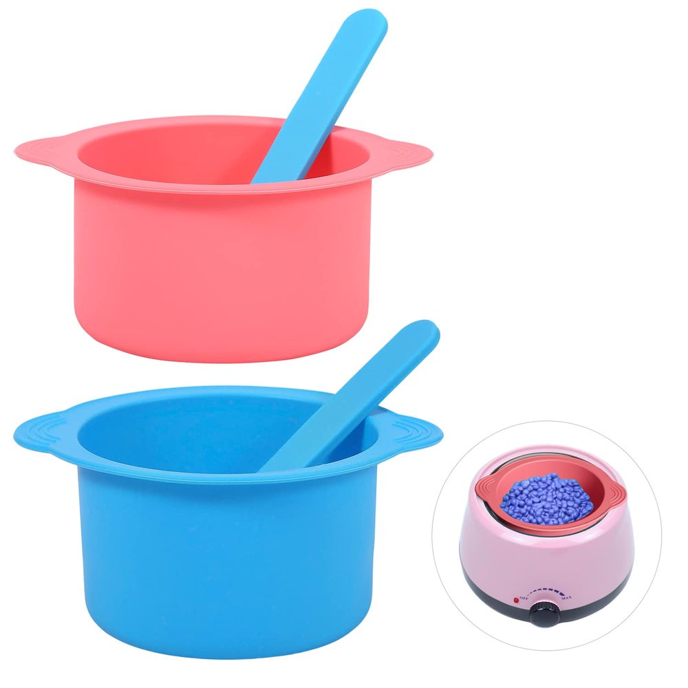 2pcs Wax Pot Liner, Silicone Wax Melt Warmer Liner with 2pcs Blue Silicone Wax Spatula Wax Warmer Liners Reusable Compatible with 16oz Electric Waxing Kit (Pink, Blue)