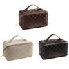3 Pcs PU leather Large Capacity Checkered Travel Cosmetic Bag-Big women Makeup Bag, Portable Leather Waterproof Bag, Organizer, with Handle and Divider Flat Lay Checkered cBags (Brown White Black) view 1