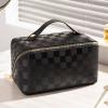 3 Pcs PU leather Large Capacity Checkered Travel Cosmetic Bag-Big women Makeup Bag, Portable Leather Waterproof Bag, Organizer, with Handle and Divider Flat Lay Checkered cBags (Brown White Black) view 4