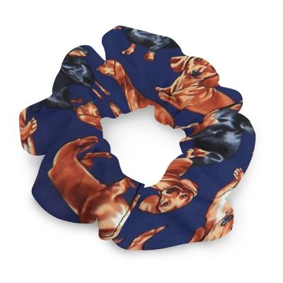 Dachshund Dog Print Blue Hair Scrunchies Elastic Hair Bands Hair Ties Ropes Ponytail Holders for Women Great Gift