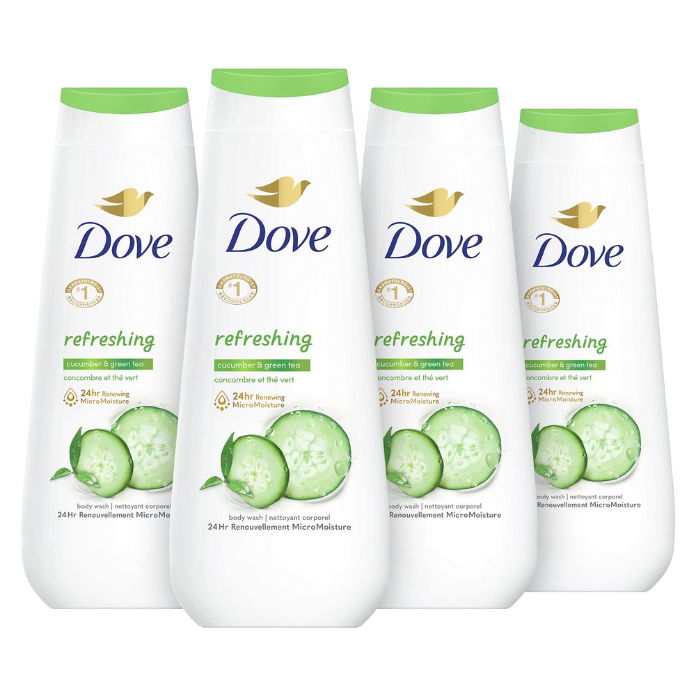 Dove Body Wash Refreshing Cucumber and Green Tea 4 Count Refreshes Skin Cleanser That Effectively Washes Away Bacteria While Nourishing Your Skin 20 oz