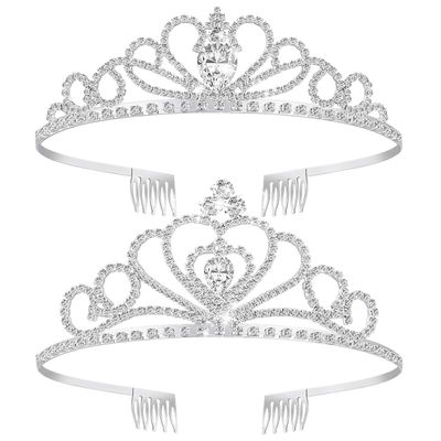 2pcs Bridal Crown Headband Bridal Crown Tiara Rhinestone Headband Crystal Rhinestone Tiara