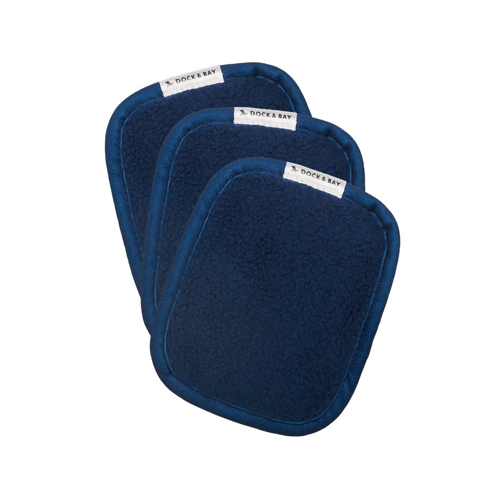 Dock & Bay Reusable Makeup Pads - Face & Skin Cleaner - Ultra Soft, Washable - 3 Pack with Included Wash Bag - (12x10cm) - Nautical Navy