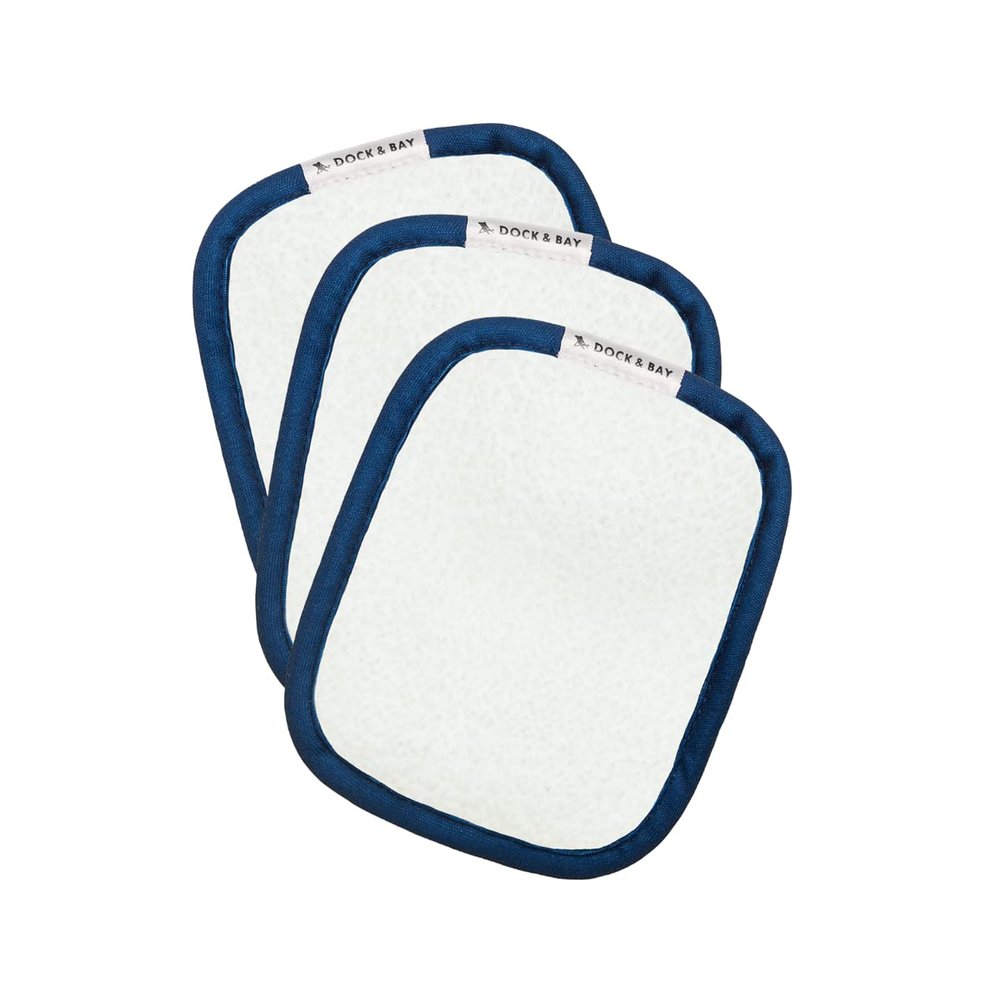 Dock & Bay Reusable Makeup Pads - Face & Skin Cleaner - Ultra Soft, Washable - 3 Pack with Included Wash Bag - (12x10cm) - Whitsunday Blue