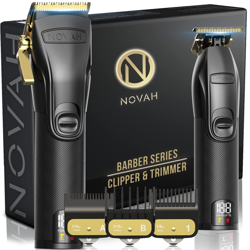 Novah Professional Hair Clippers for Men, Professional Barber Clippers and Trimmer Set, Mens Cordless Hair Clipper for Barbers Haircut Fading Kit Fade - Gold
