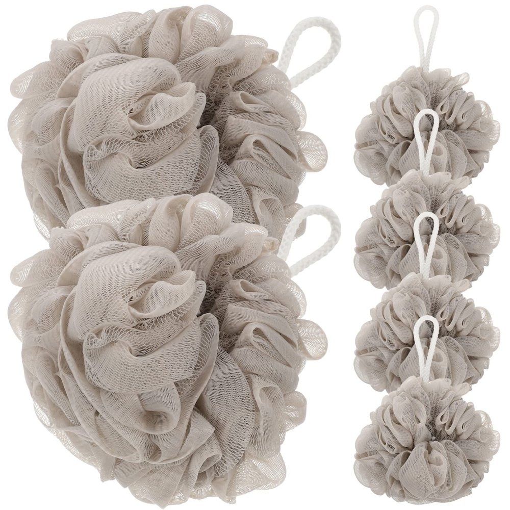 GLEAVI 6pcs Portable Bathing for Daily Use Convenient Shower Sponges for Exfoliating Skin and Deep Cleansing Travel-Friendly Loofah Khaki