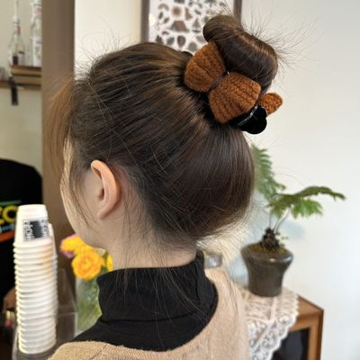 KOICCVQQ Retro Asian Style Bow Headband Plush Hairpin Ponytail Hair Handmade Defense Control Abilities Design Trinket Cute Novel Creative Exquisite Bow Shaped Plush Hairpin Jewelry (Caramel)