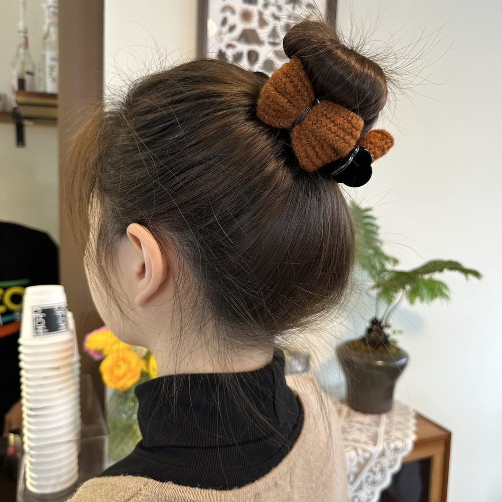 KOICCVQQ Retro Asian Style Bow Headband Plush Hairpin Ponytail Hair Handmade Defense Control Abilities Design Trinket Cute Novel Creative Exquisite Bow Shaped Plush Hairpin Jewelry (Caramel)