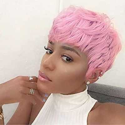 WOC Pink Synthetic Wigs Short Pixie Cuts Bowl Cuts for Black Women