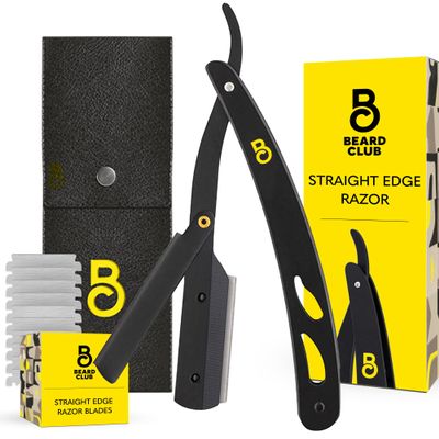 The Beard Club Straight Razor for Men - Navajas Para Barbero - Barber Straight Edge Razor Kit - Premium Single Derby Blade Cutthroat With 10 Replaceable Stainless Steel Blades & Leather Case