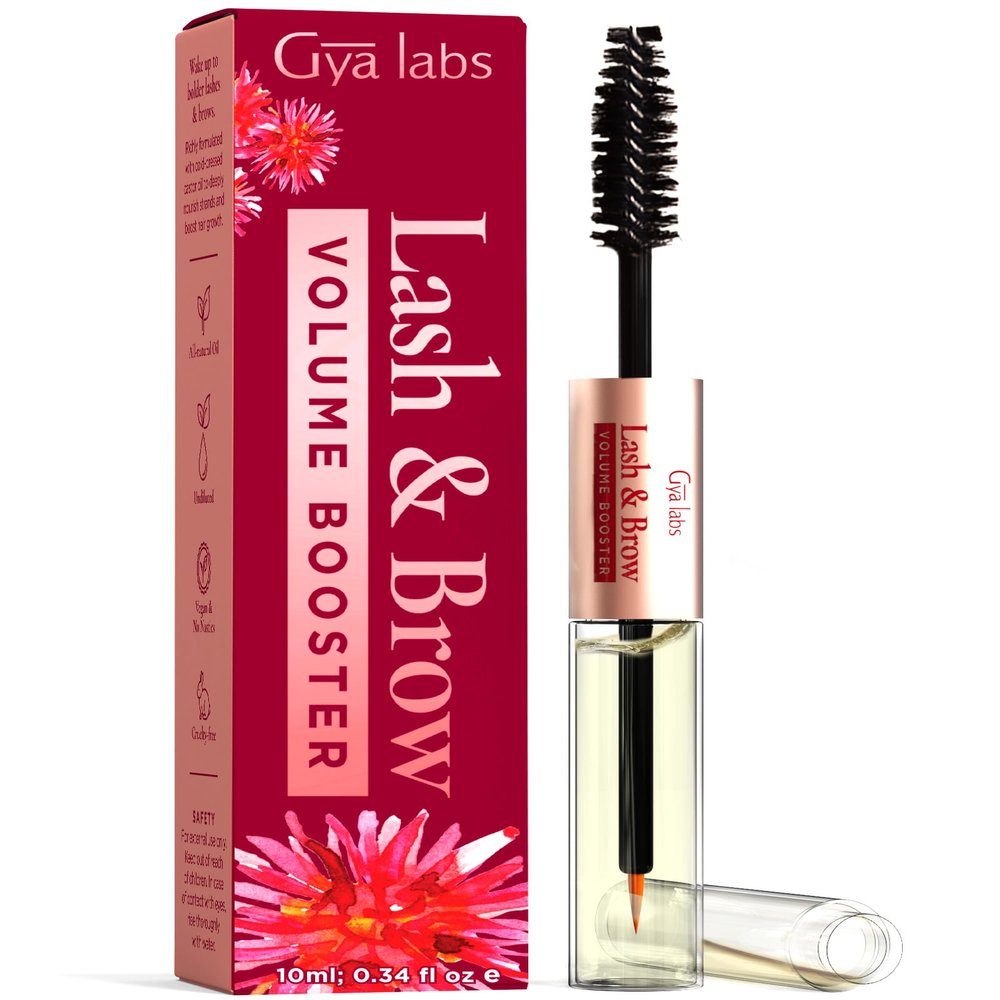 Gya Labs Lash and Brow Oil - 100% Pure Natual Organic Castor Oil Eyelash & Eyebrow Serum for Fuller-looking Lashes & Brows (0.34 Fl Oz)