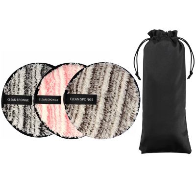 Vtrem 3 Colors Reusable Makeup Remover Pads Soft Facial Cleaning Puffs Towels Face Eye Lip Remover Pads Double-Side Washable Make Up Removing Cloth Microfiber, Pink/Brown/Black