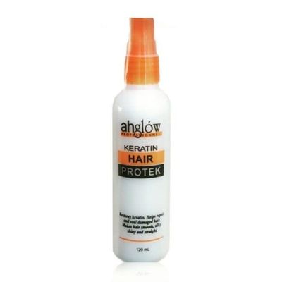 Ahglow PROTEK Hair Treatment Spray with Keratin Restores Keratin to improve overall strength, protect, nourish, revitalize, repair and seal damaged hair. Maintain silky and shiny look. 120ml