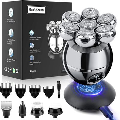 Head Shavers for Bald Men, Wjiang 6 in 1 Electric Razor Mens Shaver Wet Dry Cordless Electric Skull Shavers 7D Floating Rechargeable Bald Head Shaver Back for Men Father's Day Gifts