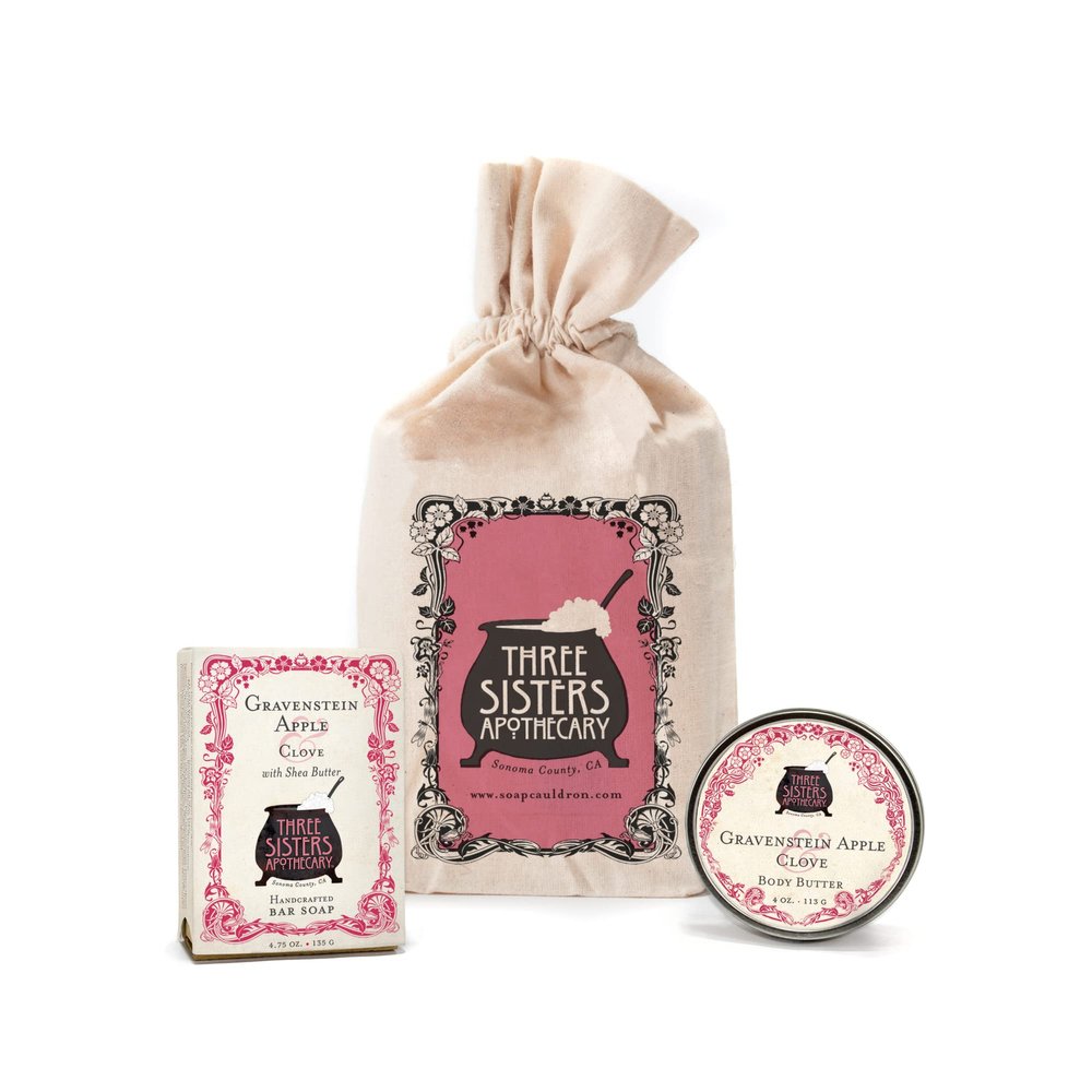Three SIsters Apothecary Muslin Gift Set - Bar Soap and Body Butter (Gravenstein Apple)
