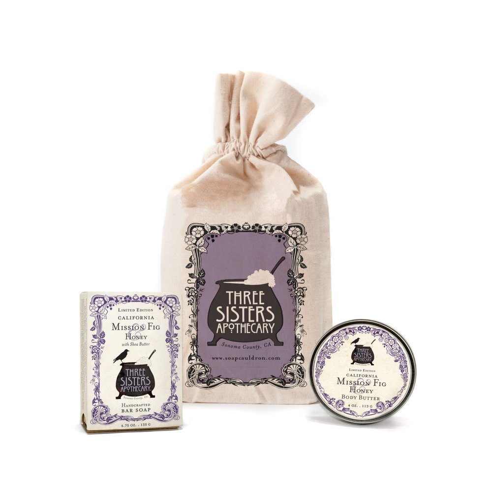 Three SIsters Apothecary Muslin Gift Set - Bar Soap and Body Butter (California Mission Fig)