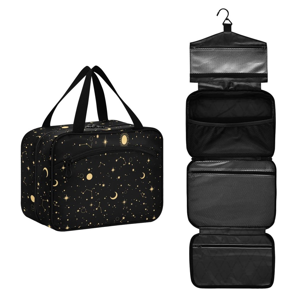 ALAZA Moon Sun Starry Night Toiletry Bag Travel Hanging Cosmetic Bag Portable Makeup Organizer for Women Men College Dorm Home Bathroom Business Trip