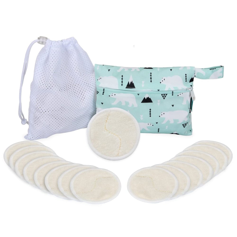 Teamoy 16 Pcs Reusable Makeup Remover Pads with Laundry and Storage Bag, Organic Rounds for Face, Super Soft and Absorption Wash Cloth Pads, Bear