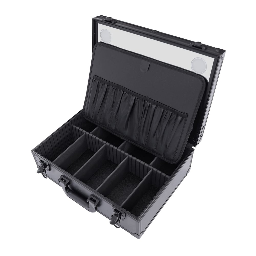 CeRaBuRET Large Makeup Train Case, Cosmetic Organizer Box with Lights and Mirror, Makeup Case with Customized Dividers, Multifunctional Makeup Artist Organizer Kit