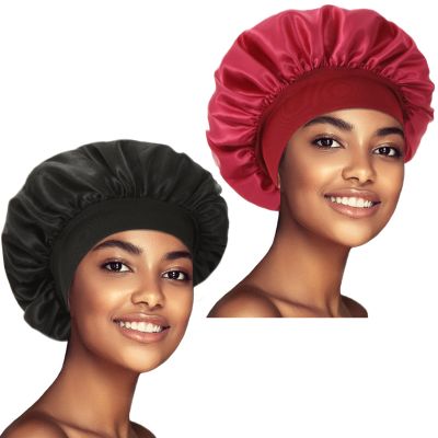 2 Pack Satin Bonnet Silk Bonnet for Sleeping Women, Hair Sleep Bonnets for Women, Wide Soft Band Large Sleep Cap for Curly Hair Braids
