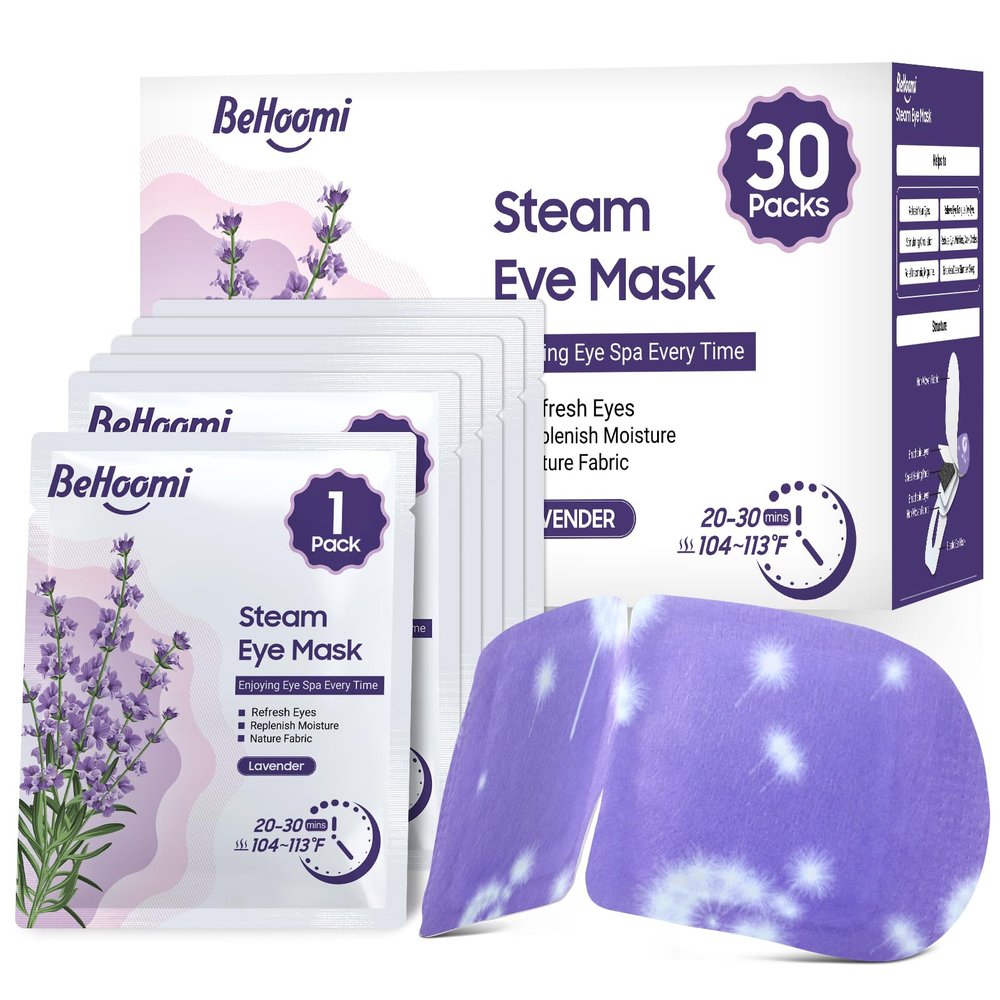 BeHoomi 30Packs Steam Eye Mask, Heated Eye Mask Warm Compress for Eyes, Self Heating Disposable Steam Mask for Home Sleep, Spa, Travel Essentials & Relaxation Gifts, Stocking Stuffers (Lavender)